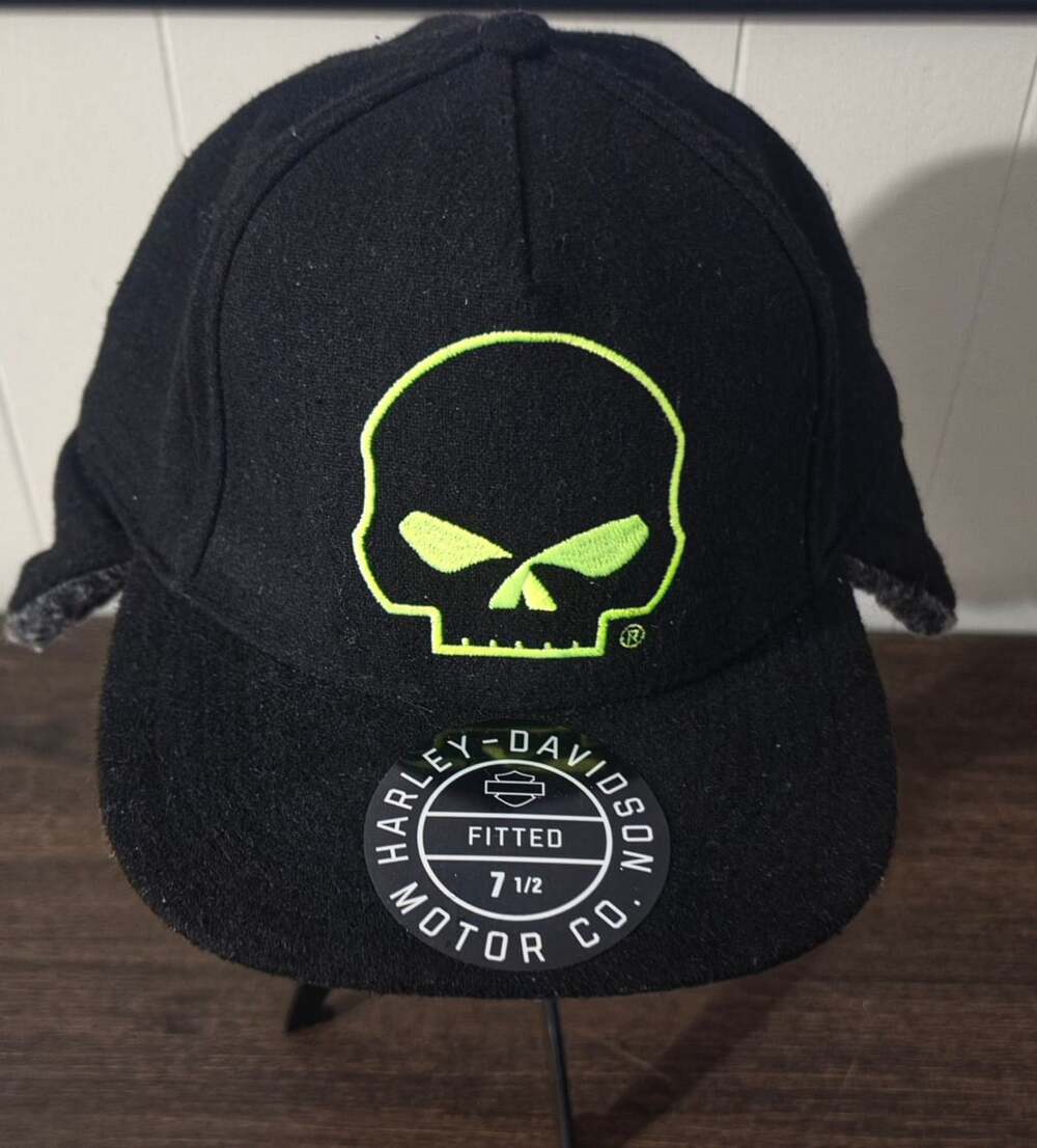 Harley-Davidson Willie G Skull Black Sherpa Ear Flap Fitted Hat 7 1/2